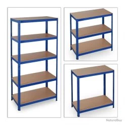 Étagère Charge Lourde Meuble De Rangement à Clip Cave Charge Garage 180 Cm Acier Bleu 13_0001058