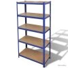 Étagère De Rangement Charge Lourde Robuste Atelier Garage Outils 180 Cm Acier MDF Bleu 02_0000690