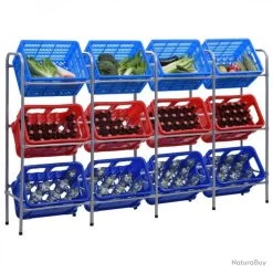 Étagère De Rangement Pour 12 Caisses Argenté 190x33x116cm Acier 285215