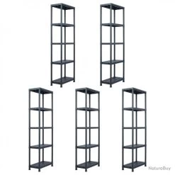 Étagères De Rangement 5 Pcs Noir 125 Kg 60x30x180 Cm Plastique 276258