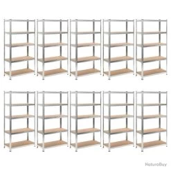 Lot De 10 étagères De Rangement Charge Lourde Robuste Atelier Garage Outils 90 X 40 X 180 Cm Argent