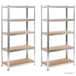 Lot De 2 étagères De Rangement Charge Lourde Robuste Atelier Garage Outils 90 X 40 X 180 Cm Argenté