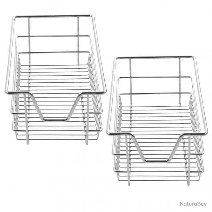 Lot De 2 Paniers Tiroirs De Rangement à Glissières Télescopiques Extension Complète Jusqu'à 20 Kg A 1 Lot De 2 Paniers Tiroirs De Rangement à Glissières Télescopiques Extension Complète Jusqu'à 20 Kg A