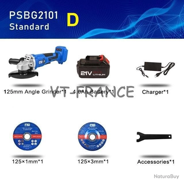 Meuleuse D Angle 125mm Pro Sans Fil 20/21V, Modele: D 1 Meuleuse D Angle 125mm Pro Sans Fil 20/21V, Modele: D