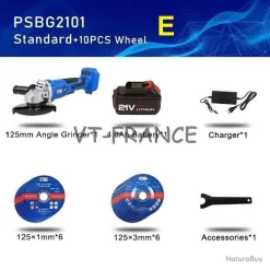 Meuleuse D Angle 125mm Pro Sans Fil 20/21V, Modele: E