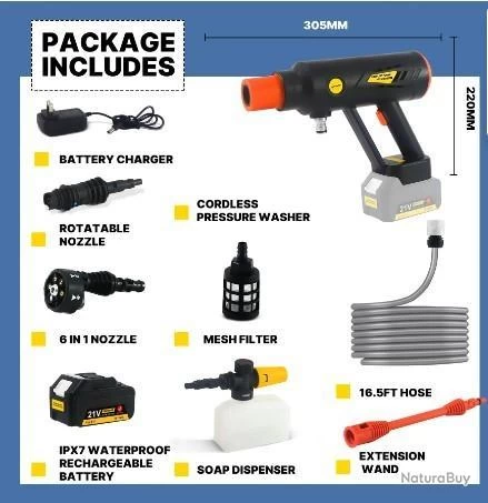 Nettoyeur Haute Pression Sans Fil Portable 6 MPA 870PSI Pratique Lavage Terrasse Voiture Jardin 1 Nettoyeur Haute Pression Sans Fil Portable 6 MPA 870PSI Pratique Lavage Terrasse Voiture Jardin