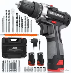 Perceuse Visseuse Sans Fil 28N 2 Batteries 3900 MAh 12V Mandrin Auto-Serrant 10mm Chargeur Kit 31Pcs