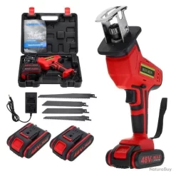 Scie Sabre Sans Fil + 4 Lames + 2 Batteries 48V LITHIUM Travaux Jardinage Bricolage
