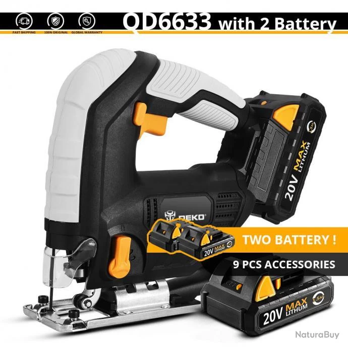 Scie Sauteuse Pro 1050W Guidage Laser LED, Modele: QD6633 2 Batteries 1 Scie Sauteuse Pro 1050W Guidage Laser LED, Modele: QD6633 2 Batteries