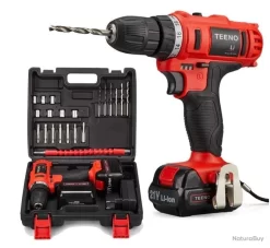 Visseuse Perceuse Sans Fil 21V 2 Vitesses 2 Batteries Lithium 1.5Ah Chargeur Inclus 20 Accessoires