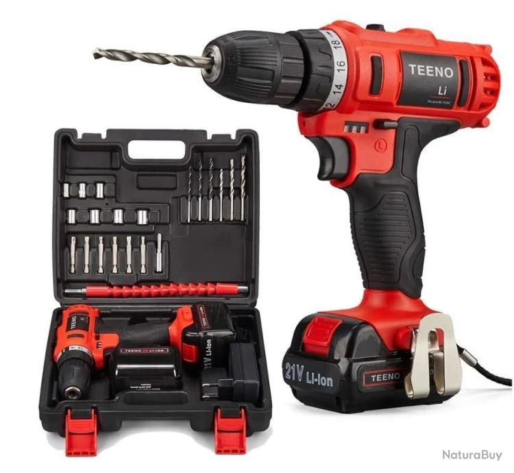 Visseuse Perceuse Sans Fil 21V 2 Vitesses 2 Batteries Lithium 1.5Ah Chargeur Inclus 20 Accessoires 1 Visseuse Perceuse Sans Fil 21V 2 Vitesses 2 Batteries Lithium 1.5Ah Chargeur Inclus 20 Accessoires