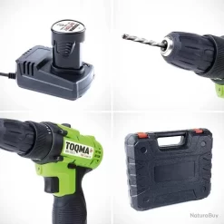 Visseuse Sans Fil Perceuse 32 Nm 2 Batteries1500Ah 12V Mandrin 10mm Lumière LED Chargeur Kit 24Pcs