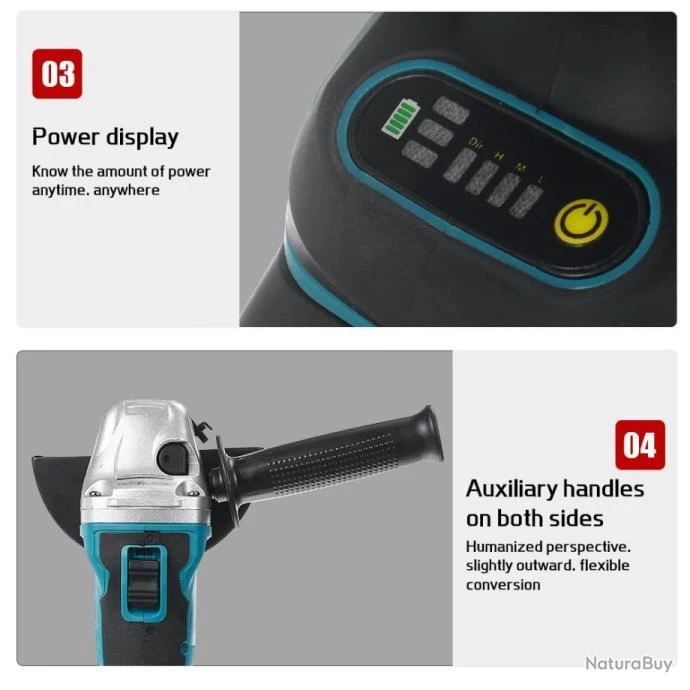 Meuleuse Angle Drillpro Batterie Lithium Diamètre 125 Mm Bleu Noir Puissante Haute Qualité Brushless 2 Meuleuse Angle Drillpro Batterie Lithium Diamètre 125 Mm Bleu Noir Puissante Haute Qualité Brushless – Image 2