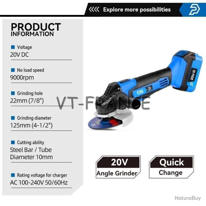 Meuleuse D Angle 125mm Pro Sans Fil 20/21V, Modele: C 2 Meuleuse D Angle 125mm Pro Sans Fil 20/21V, Modele: C – Image 2