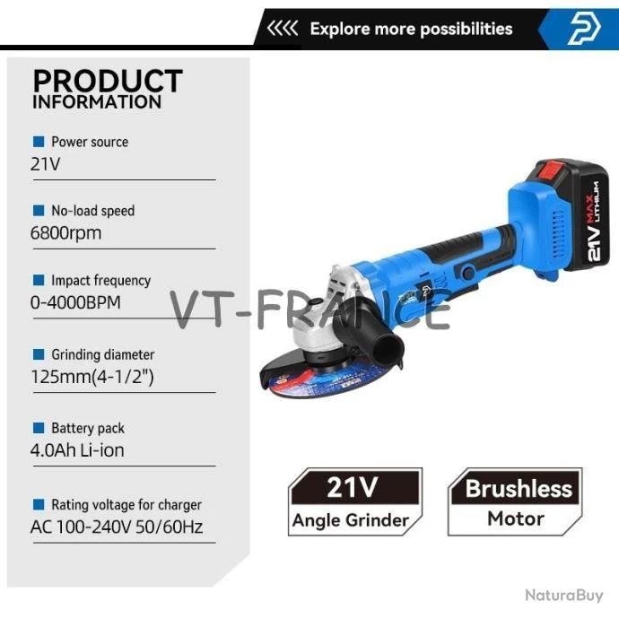 Meuleuse D Angle 125mm Pro Sans Fil 20/21V, Modele: D 2 Meuleuse D Angle 125mm Pro Sans Fil 20/21V, Modele: D – Image 2