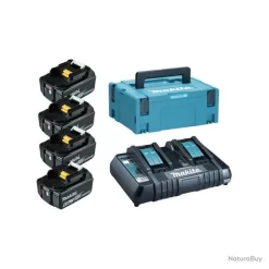 Pack 4 Batteries 18 V Li-Ion 6 Ah + Chargeur Double DC18RD Avec Coffret MAK-PAC Makita