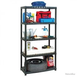 Étagère De Rangement à 5 Niveaux Noir 91,5x45,7x185cm Plastique 147686 -Des outils pour votre vie. 00003 Etagere de rangement a 5 niveaux Noir 91 5x45 7x185cm Plastique