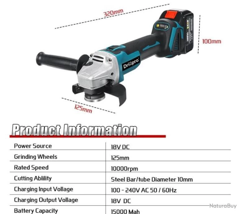 Meuleuse Angle Drillpro Batterie Lithium Diamètre 125 Mm Bleu Noir Puissante Haute Qualité Brushless 3 Meuleuse Angle Drillpro Batterie Lithium Diamètre 125 Mm Bleu Noir Puissante Haute Qualité Brushless – Image 3