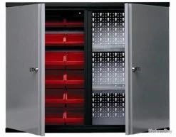 Armoire Murale 2 Portes 2 étagères Et 18 Boites De Rangement Gris Kupper