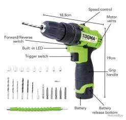 Perceuse Visseuse Sans Fil 32 Nm 2 Batteries1500Ah 12V Mandrin 10mm Chargeur Kit 24Pcs Lumière LED -Des outils pour votre vie. 00004 Perceuse Visseuse Sans Fil 32 Nm 2 Batteries1500Ah 12V Mandrin 10mm Chargeur Kit 24Pcs Lumiere LED