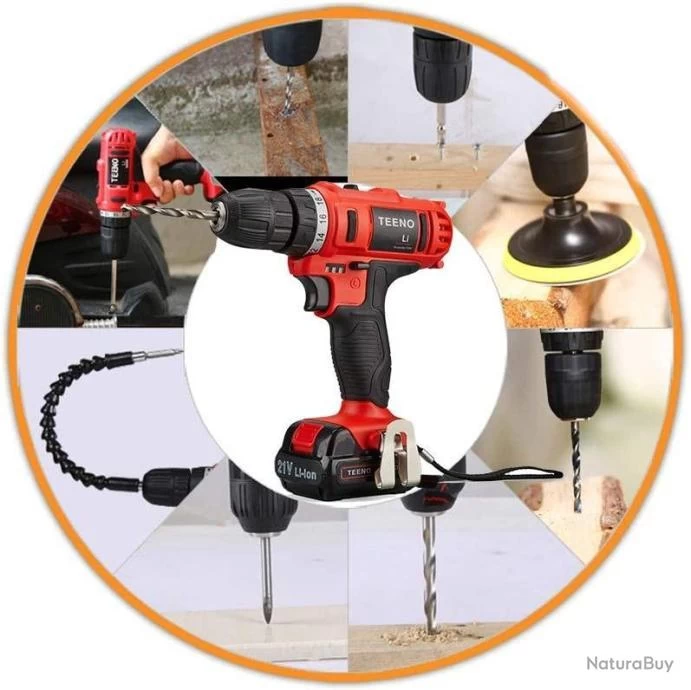 Visseuse Perceuse Sans Fil 21V 2 Vitesses 2 Batteries Lithium 1.5Ah Chargeur Inclus 20 Accessoires 4 Visseuse Perceuse Sans Fil 21V 2 Vitesses 2 Batteries Lithium 1.5Ah Chargeur Inclus 20 Accessoires – Image 4