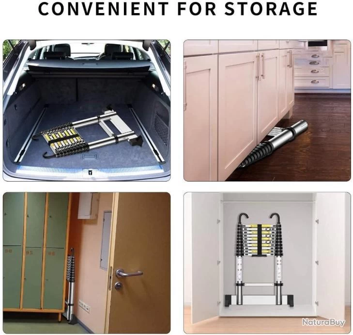 Échelle Télescopique 2.60M Compact Avec Crochets En Alu Max 150KG Bricolage Maison Jardin Forêt 5 Échelle Télescopique 2.60M Compact Avec Crochets En Alu Max 150KG Bricolage Maison Jardin Forêt – Image 5