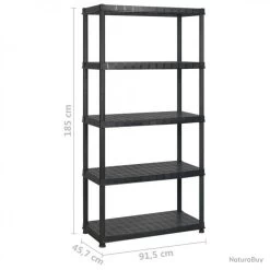 Étagère De Rangement à 5 Niveaux Noir 183x45,7x185 Cm Plastique 3059854 -Des outils pour votre vie. 00005 Etagere de rangement a 5 niveaux Noir 183x45 7x185 cm Plastique