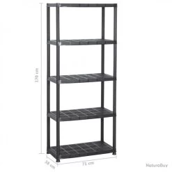 Étagère De Rangement à 5 Niveaux Noir 71x38x170 Cm Plastique 147684 -Des outils pour votre vie. 00005 Etagere de rangement a 5 niveaux Noir 71x38x170 cm Plastique