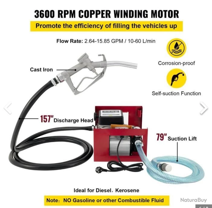 Pompe Diesel Auto-amorçante 60L/min, Pompe Gasoil électrique 550W.......LIVRAISON OFFERTE 5 Pompe Diesel Auto-amorçante 60L/min, Pompe Gasoil électrique 550W.......LIVRAISON OFFERTE – Image 5