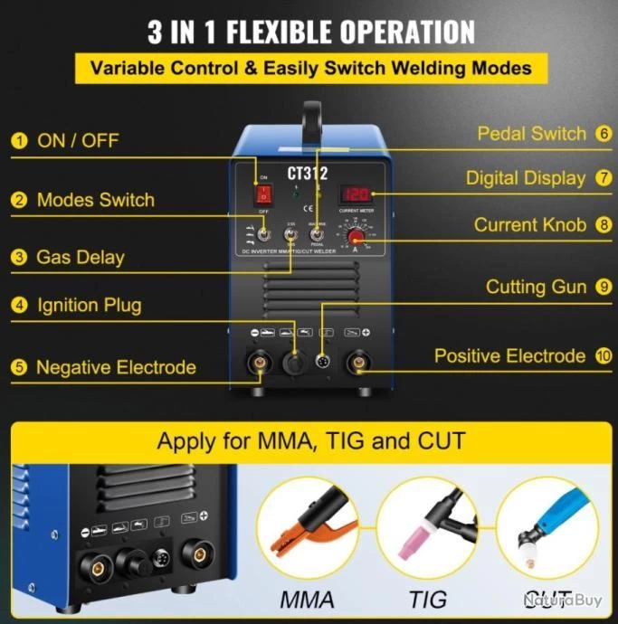 Poste à Souder Électronique TIG/MMA/Plasma Professionnelle 20-120 A 5 Poste à Souder Électronique TIG/MMA/Plasma Professionnelle 20-120 A – Image 5