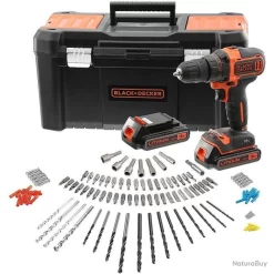Black & Decker Perceuse Visseuse à Batterie 18V 2x2Ah Avec 120 Accessoires BCK186D2KA Black And Decker