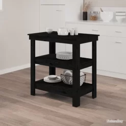 Banc De Travail Noir 78,5x50x80 Cm Bois De Pin Massif