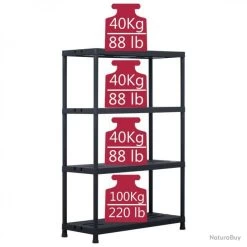 Étagère De Rangement Noir 220 Kg 90x40x138 Cm Plastique 45679 -Des outils pour votre vie. 00006 Etagere de rangement Noir 220 kg 90x40x138 cm Plastique
