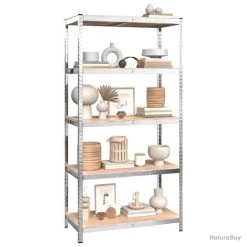 Étagère à 5 Niveaux 2 Pcs Argenté Acier Et Bois Ingénierie -Des outils pour votre vie. 00008 Etagere a 5 niveaux 2 pcs Argente Acier et bois ingenierie