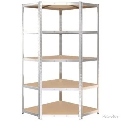 Étagère D'angle à 5 Niveaux Argenté Acier Et Bois D'ingénierie -Des outils pour votre vie. 00008 Etagere d angle a 5 niveaux Argente Acier et bois d ingenierie