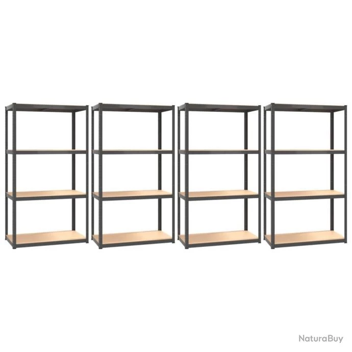 Étagères à 4 Niveaux 4pcs Anthracite Acier Et Bois D'ingénierie 2 Étagères à 4 Niveaux 4pcs Anthracite Acier Et Bois D'ingénierie – Image 2