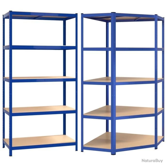 Étagères à 5 Niveaux 2pcs Bleu Acier Et Bois D'ingénierie 2 Étagères à 5 Niveaux 2pcs Bleu Acier Et Bois D'ingénierie – Image 2