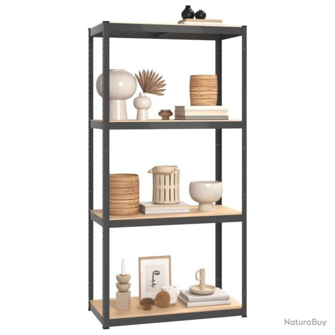 Étagères à 4 Niveaux 4pcs Anthracite Acier Et Bois D'ingénierie 3 Étagères à 4 Niveaux 4pcs Anthracite Acier Et Bois D'ingénierie – Image 3