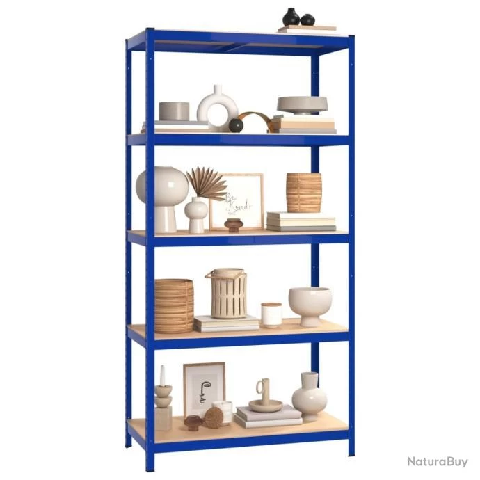 Étagères à 5 Niveaux 2pcs Bleu Acier Et Bois D'ingénierie 3 Étagères à 5 Niveaux 2pcs Bleu Acier Et Bois D'ingénierie – Image 3