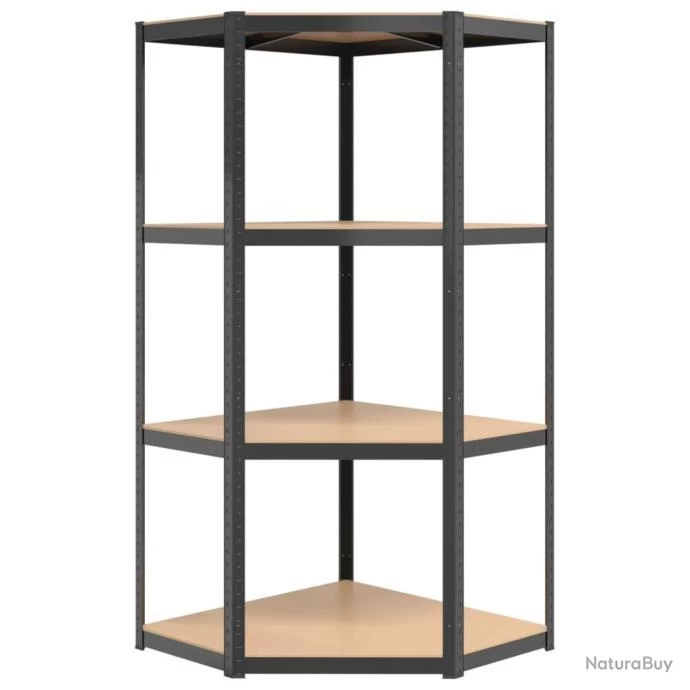 Étagère D'angle à 4 Niveaux Anthracite Acier Bois D'ingénierie 4 Étagère D'angle à 4 Niveaux Anthracite Acier Bois D'ingénierie – Image 4