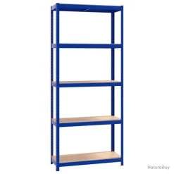 Étagères à 5 Niveaux 3 Pcs Bleu Acier Et Bois D'ingénierie -Des outils pour votre vie. 00010 Etageres a 5 niveaux 3 pcs Bleu Acier et bois d ingenierie