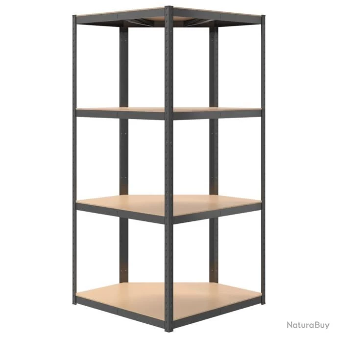 Étagère D'angle à 4 Niveaux Anthracite Acier Bois D'ingénierie 6 Étagère D'angle à 4 Niveaux Anthracite Acier Bois D'ingénierie – Image 6