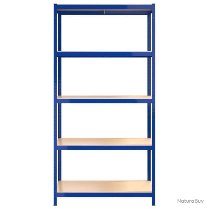 Étagères à 5 Niveaux 2pcs Bleu Acier Et Bois D'ingénierie 6 Étagères à 5 Niveaux 2pcs Bleu Acier Et Bois D'ingénierie – Image 6