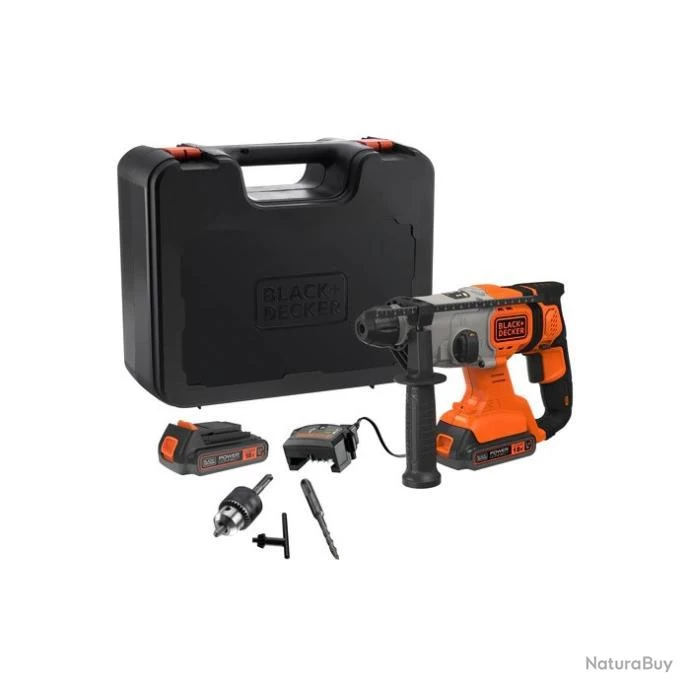 Black & Decker Perforateur Burineur à Batterie SDS-Plus 18V 2x2.5Ah 1,2J En Coffret BCD900E2K Black And Decker 1 Black & Decker Perforateur Burineur à Batterie SDS-Plus 18V 2x2.5Ah 1,2J En Coffret BCD900E2K Black And Decker