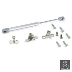 10 Pistons Pour Portes Relevables, Force 8 Kg, Parcours 80 Mm, Avec Fixation, Gris Métallisé Emuca