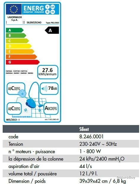 Pro - Aspirateur Poussières Silencieux 800W 12L 44l/s 24kPa SILENT Lavor 2 Pro - Aspirateur Poussières Silencieux 800W 12L 44l/s 24kPa SILENT Lavor – Image 2