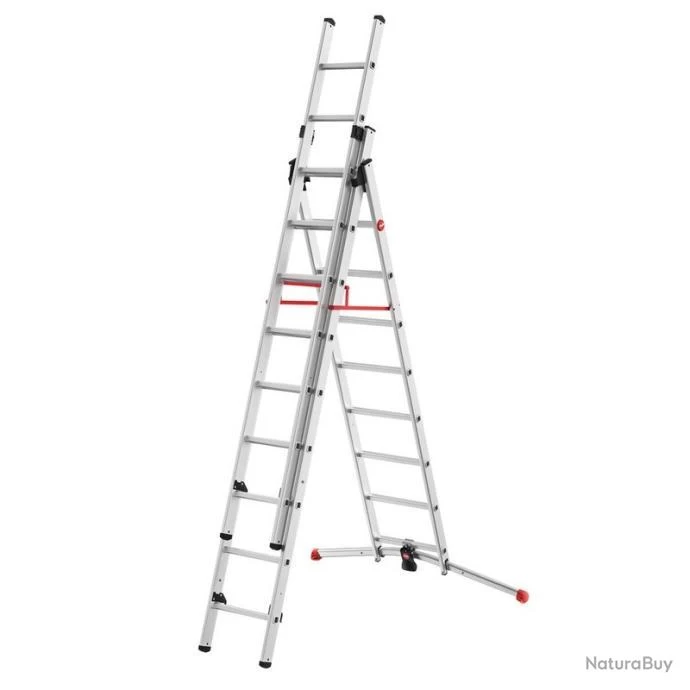 Echelle 3 Plans Hailo Profilot Transformable 3x9 Marches Alu, 6,60m, Rattrapage De Niveau 15cm En Pe 1 Echelle 3 Plans Hailo Profilot Transformable 3x9 Marches Alu, 6,60m, Rattrapage De Niveau 15cm En Pe