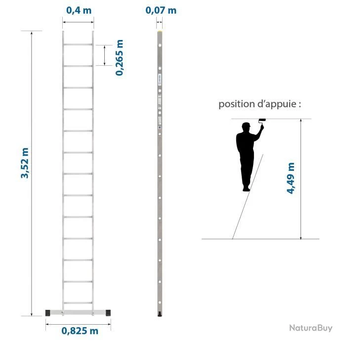 Echelle Simple StablePro 13 Marches En Aluminium, Légère Et Durable, Hauteur De Travail Maximale 4,4 3 Echelle Simple StablePro 13 Marches En Aluminium, Légère Et Durable, Hauteur De Travail Maximale 4,4 – Image 3