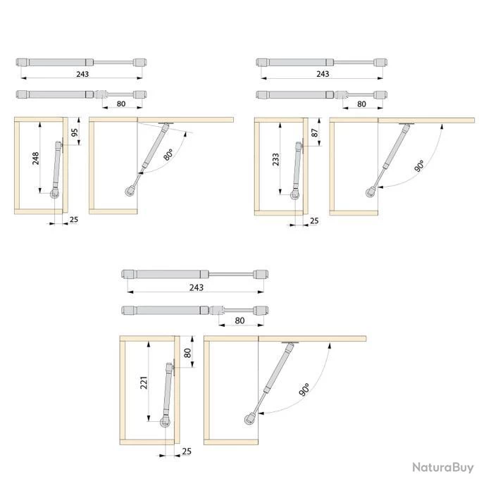 10 Pistons Pour Portes Relevables, Force 8 Kg, Parcours 80 Mm, Avec Fixation, Gris Métallisé Emuca 4 10 Pistons Pour Portes Relevables, Force 8 Kg, Parcours 80 Mm, Avec Fixation, Gris Métallisé Emuca – Image 4