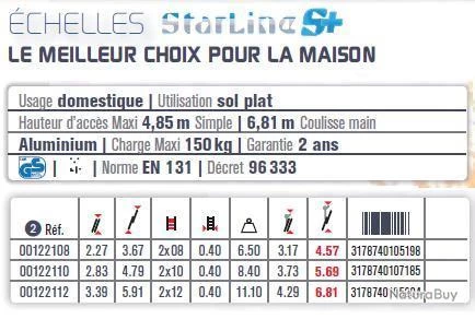 Tubesca - Echelle Coulisse à Main 2 Plans 10+10 échelons Haut. D'accès Max 5,69 Mm - STARLINE S+ Tub 3 Tubesca - Echelle Coulisse à Main 2 Plans 10+10 échelons Haut. D'accès Max 5,69 Mm - STARLINE S+ Tub – Image 3